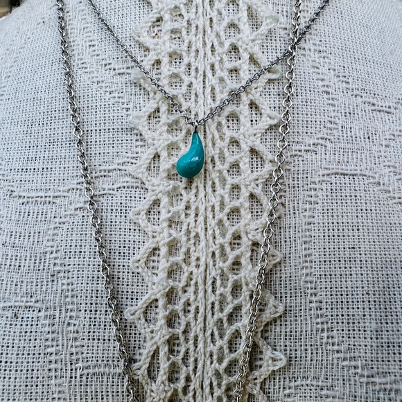 Tiffany Elsa Peretti Sterling and Turquoise Teardrop Necklace, 16-18" - Picture 3 of 10